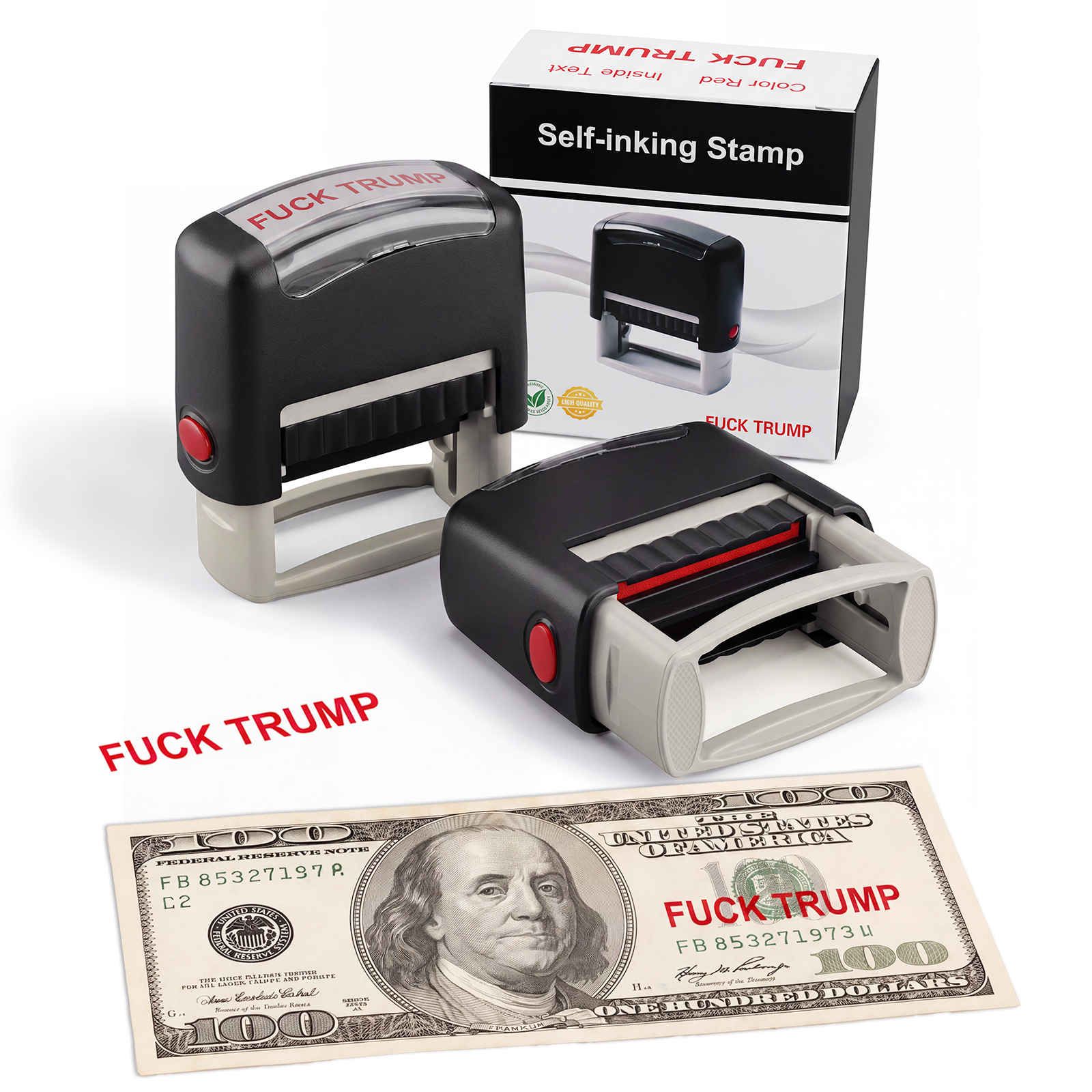 Single self-inking Fuck Trump Stamp with packaging